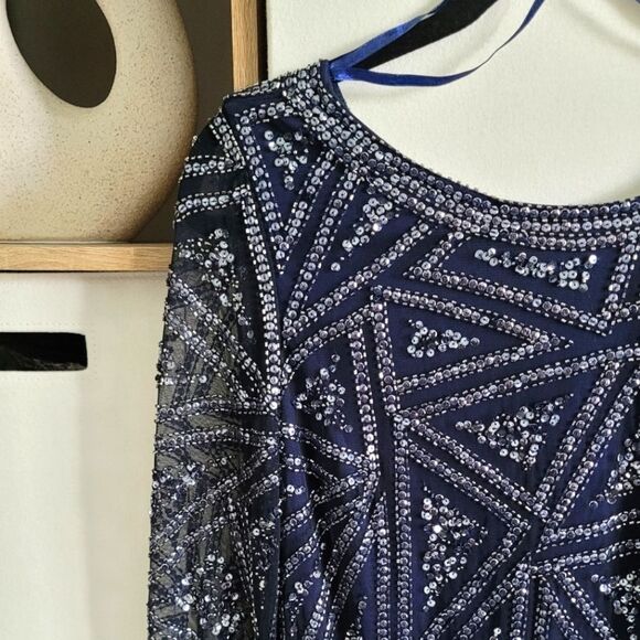 Aidan Mattox Elegant Formal Navy Sequin Dress Size 6 - Picture 5 of 15